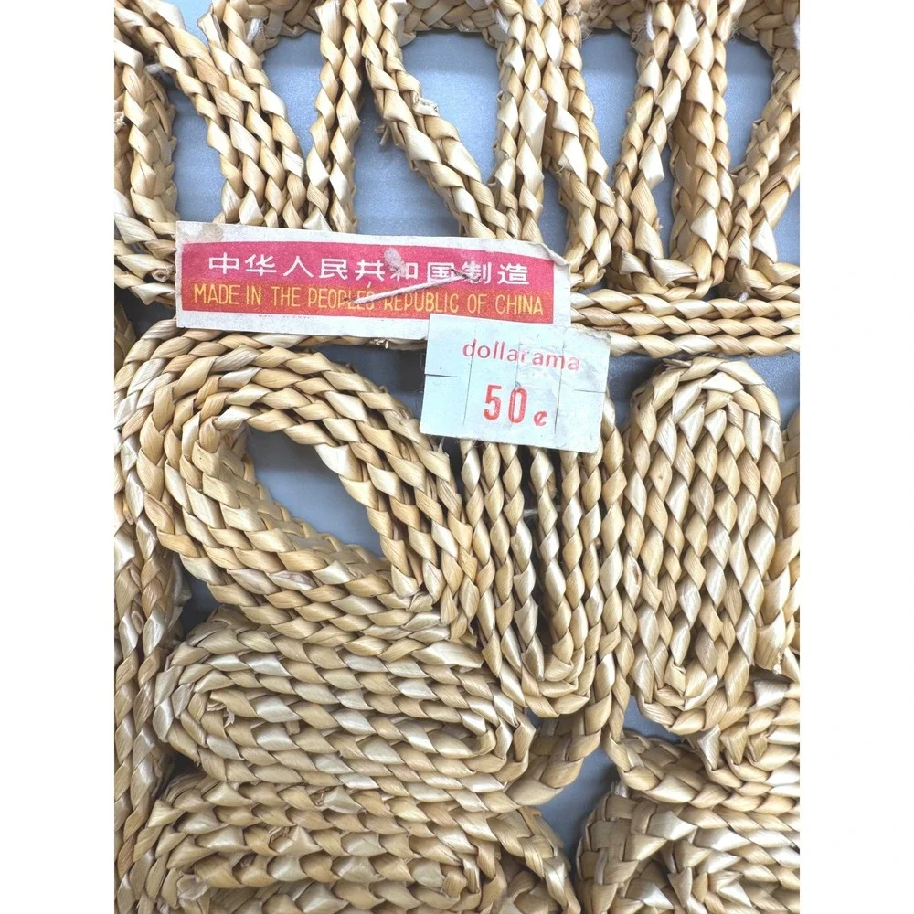 Vintage Woven Straw Raffia Square Trivet Tan‎ Boho 7.5 inch Set of 2
